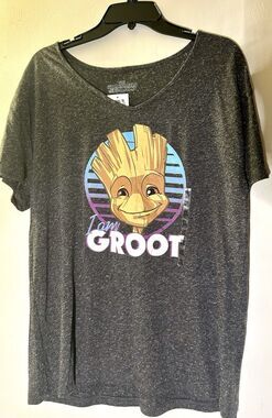 I Am Groot Guardians of the Galaxy T-shirt Lightweight Speckled Black Woman 2XL
